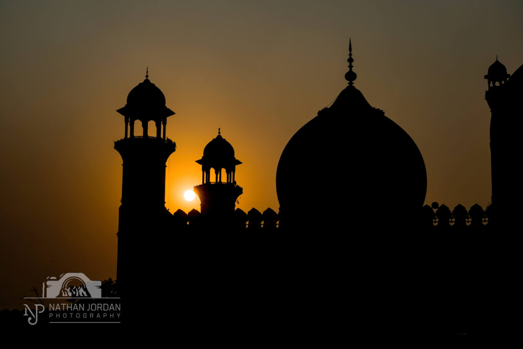 Dark sunset at Badshahi Mosque in Lahore nathan jordan photography