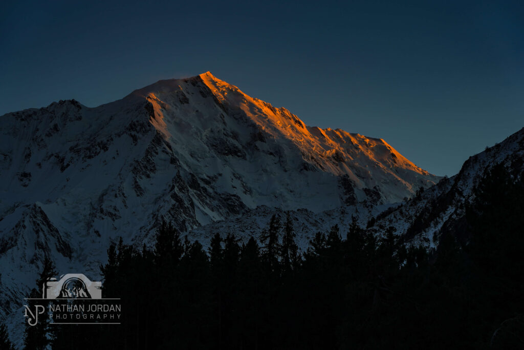 Alpenglow on Nanga Parbat at Sunset in Fairy Meadows Pakistan nathan jordan photography